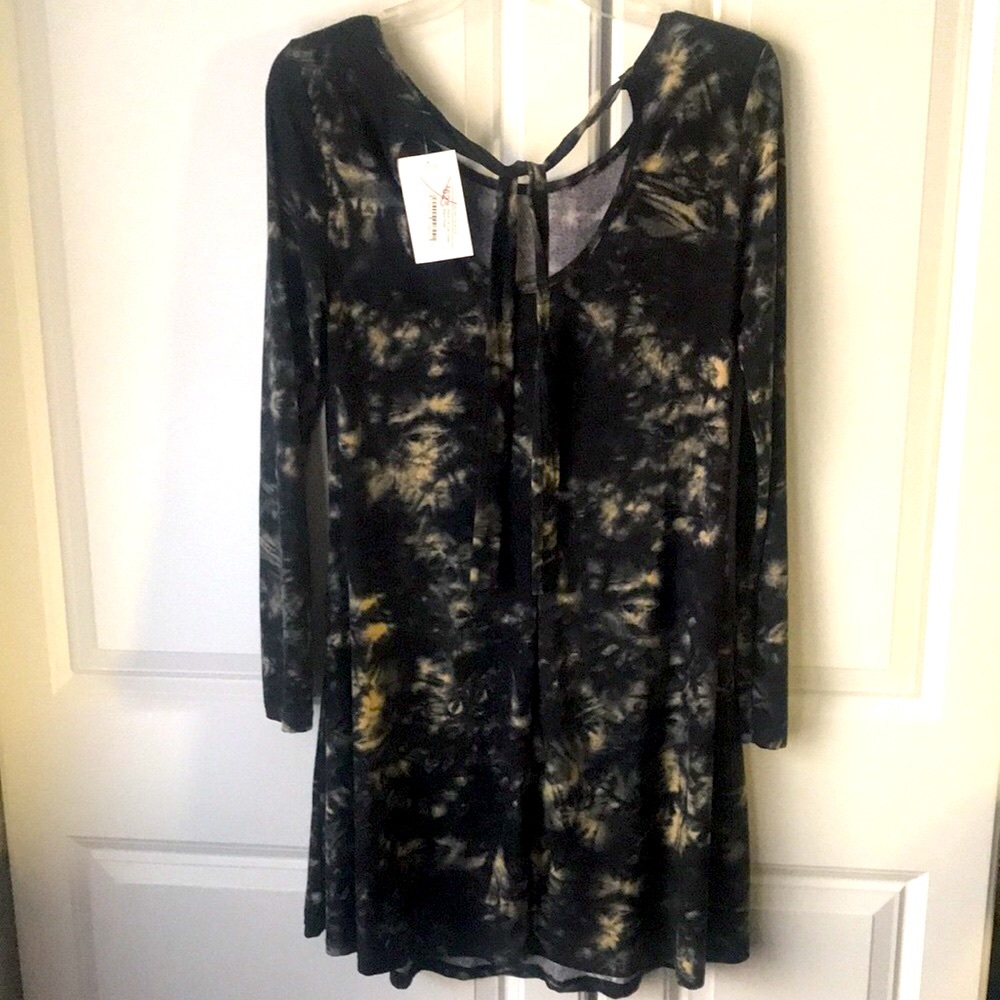 Small Black & Cream Tie Dye Long Sleeve Dress